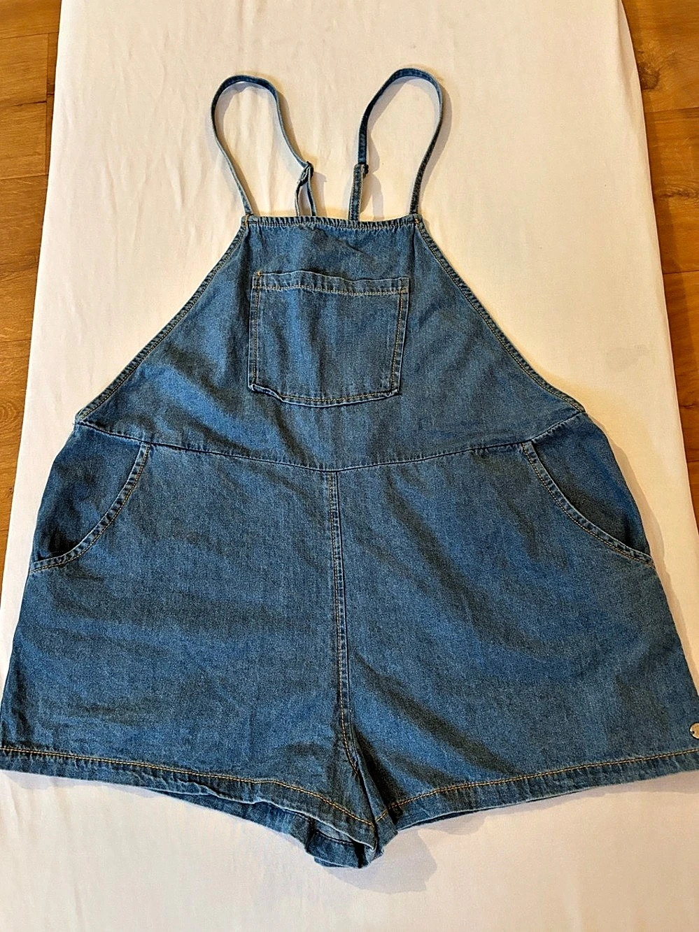 Roxy Beach Party Denim Short Overalls Blue Large